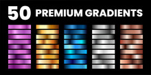 Gold, Silver, Copper, Blue, Pink Gradients. Set Of 50 Premium Luxury Gradients. Best For Luxury Badges, Certification Cards, Invitations, Backgrounds, Posters	