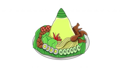 Sticker - Animation forms a typical Indonesian tumpeng rice icon