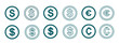 dollar design set icon, symbol inside aesthetic blue circle, vector eps 10