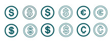 Dollar Design Set Icon, Symbol Inside Aesthetic Blue Circle, Vector Eps 10