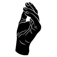 Canvas Print - Raised up human hand in pinch or snap gesture. Cartoon style. Black and white silhouette.