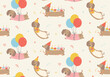 cute Birthday dog pattern seamless background with party dachshund sausage dog cartoon illustration.