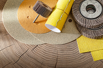 Wall Mural - Abrasive Materials On Wood Background.