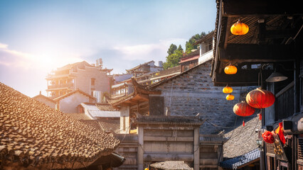 Wall Mural - Village on China Waterfall-Furong Town