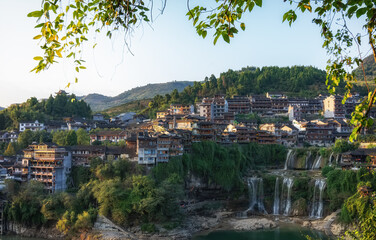 Wall Mural - Village on China Waterfall-Furong Town