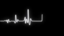 Glowing heartbeat rate and pulse animation on black screen. neon heartbeat animation. Life line - cardiogram. EKG monitoring in an emergency. Electrocardiogram, or ECG. End of the life-beat line.