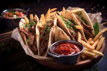Wall Mural - Soft Beef Tacos with Fries