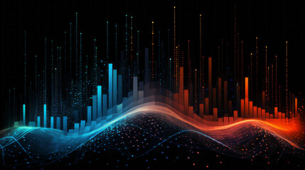 Big data visualization. The musical stream of sounds in 
 orange blue teal colors