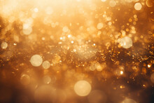 Golden Bokeh Background, Delicately Sprinkled With Glitter, This Image Radiates Sophistication, Making It An Ideal Choice For Glamorous Events And Refined Designs. Generative AI.