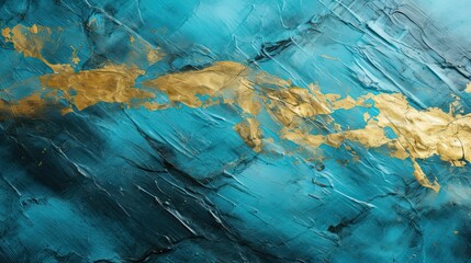 Wall Mural - Uniform Cyan Texture with a Stroke of Gold Paint