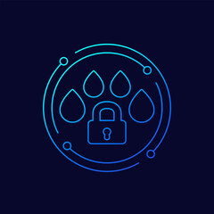 Poster - Water lock icon with drops and padlock, linear design