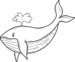 whale fish cartoon outline