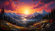 Serene Mountain Sunrise A captivating photograph of a sunrise painting the sky in vibrant hues