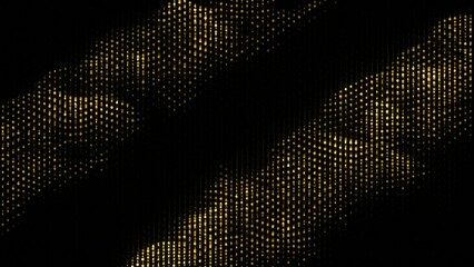 Wall Mural - Moving waves of glowing dots on black background. Design. Bright electronic dots move in waves in cyberspace. Luminous waves from luminous dots