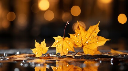 Wall Mural - Autumn Yellow Maple Leaf Puddle Natural, Wallpaper Pictures, Background Hd 