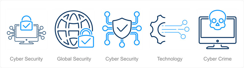 Sticker - A set of 5 Cyber Security icons as cyber security, global security, technology