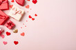 © sam - pink valentines day composition, flat lay top view background with copy space