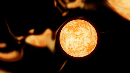 Wall Mural - sun with big solar bursts. design. burning surface of the sun in outer space.