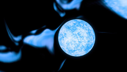 Wall Mural - mercury planet with blue radiation. design. glowing blue space body in galaxy.