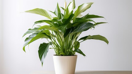 Wall Mural - A peace lily plant in a white flower pot