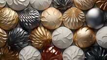 3d Render Of Golden, Silver And Black Abstract Background With Balls