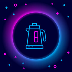 Wall Mural - Glowing neon line Electric kettle icon isolated on black background. Teapot icon. Colorful outline concept. Vector