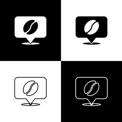 Sticker - Set Location with coffee bean icon isolated on black and white background. Vector