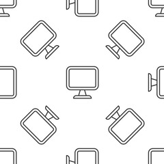 Wall Mural - Grey line Computer monitor screen icon isolated seamless pattern on white background. Electronic device. Front view. Vector