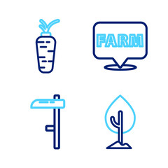 Sticker - Set line Tree, Scythe, Location farm and Carrot icon. Vector