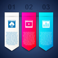 Sticker - Set Cloud technology data transfer, Online play video and Graph chart infographic. Business infographic template. Vector