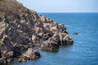 Molle, Sweden - May 3, 2022: Rocky cliffs at Kullaberg Nature Reserve in Scania Region.