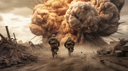 Wall Mural - Bomb Attacke scene. Military Concept. War Concept. Battlefield.