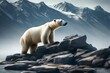 side view, Polar Bear on the rocks, 8k, hd. 