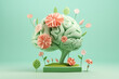 Concept of mental health. Illustration of brain with flowers in 3d style.
