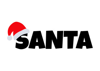 Poster - Tiempo de Navidad. Logo con letras palabra Santa con sombrero de Santa Claus para su uso en tarjetas y felicitaciones