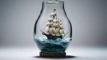 a glass jar with a ship inside