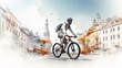 a man riding a bike in a city