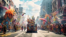 A Parade With People And Balloons