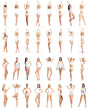 © Acronym - Young, fit, happy and beautiful blond woman in white swimsuit isolated on white background - set collection. Healthcare, diet, sport and fitness.