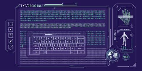 Wall Mural - data entry and text decoding on futuristic interface screen.