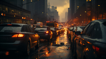 Canvas Print - Traffic jam in city at night time.