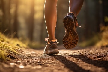 Runner athlete running on mountain trail.fitness jogging workout wellness concept.