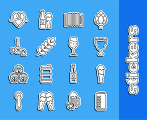 Canvas Print - Set line Beer can, Glass of beer, Chicken leg, Musical instrument accordion, Cereals set with rice, wheat, corn, oats, rye, barley, tap, Pretzel and icon. Vector