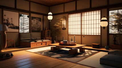 Wall Mural - Japanese style interior living room in a small room