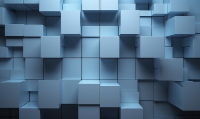 Wall Mural - Futuristic, High Tech, light background, with an offset square block structure. Wall texture with a 3D cube tile pattern. 3D render, Generative AI