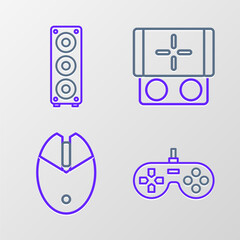 Poster - Set line Gamepad, Computer mouse gaming, Portable video game console and Stereo speaker icon. Vector