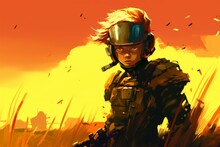Digital Illustration Painting Design Style A Future Soldier In War, Against Killing Fields, Generative AI