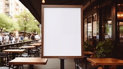 Poster - frame mockup on the wall in a cafe with plants