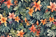 Summer floral pattern watercolors, tropical leaves pattern