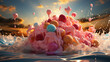Exploding Exotic Colorful Fruits On Blurry Background